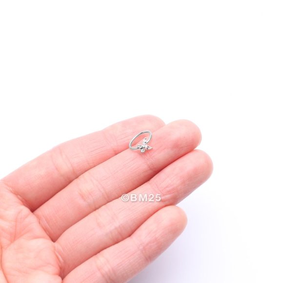 14 Karat White Gold Brilliant Sparkle Dainty Butterfly Bendable Hoop Ring - Picture 2 of 5